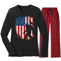 Bigfoot 4th of July Bald Eagle American USA Flag Patriotic Women's Long Sleeve Flannel Pajama Set 