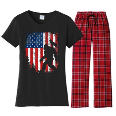 Bigfoot 4th of July Bald Eagle American USA Flag Patriotic Women's Flannel Pajama Set