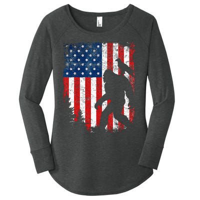 Bigfoot 4th of July Bald Eagle American USA Flag Patriotic Women's Perfect Tri Tunic Long Sleeve Shirt