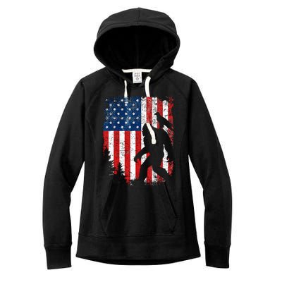 Bigfoot 4th of July Bald Eagle American USA Flag Patriotic Women's Fleece Hoodie