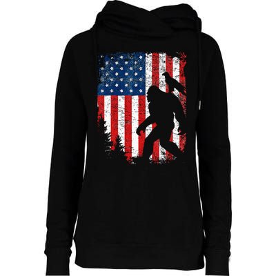 Bigfoot 4th of July Bald Eagle American USA Flag Patriotic Womens Funnel Neck Pullover Hood