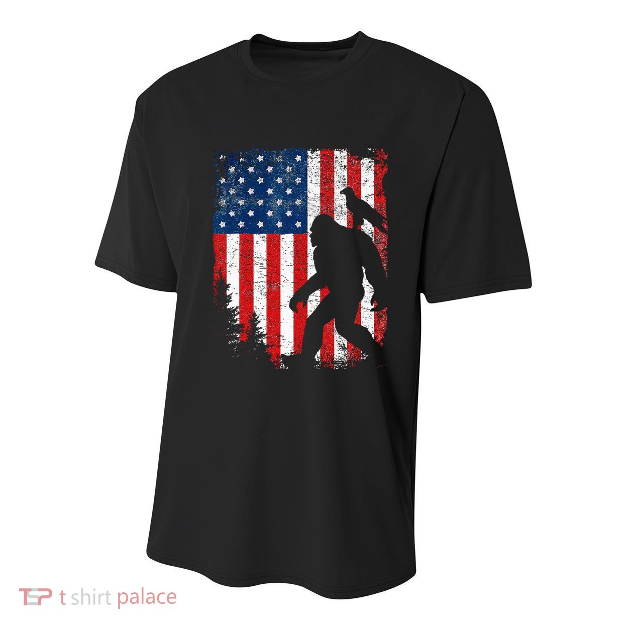 Bigfoot 4th of July Bald Eagle American USA Flag Patriotic Youth Performance Sprint T-Shirt