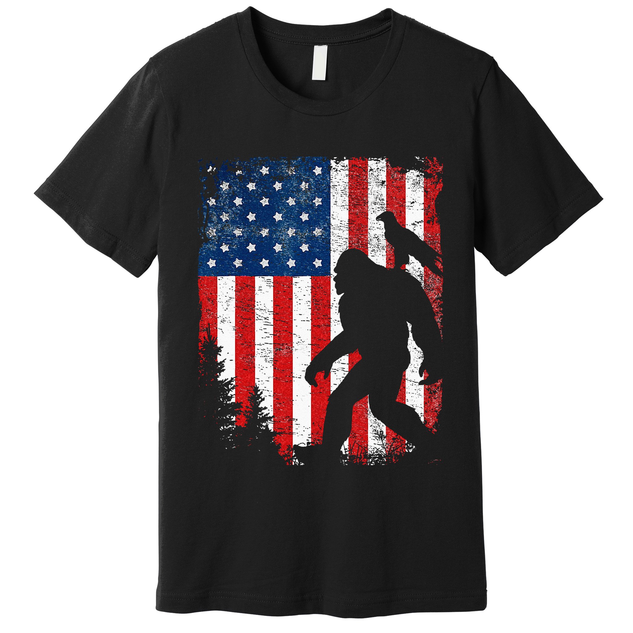 Bigfoot 4th of July Bald Eagle American USA Flag Patriotic Premium T-Shirt