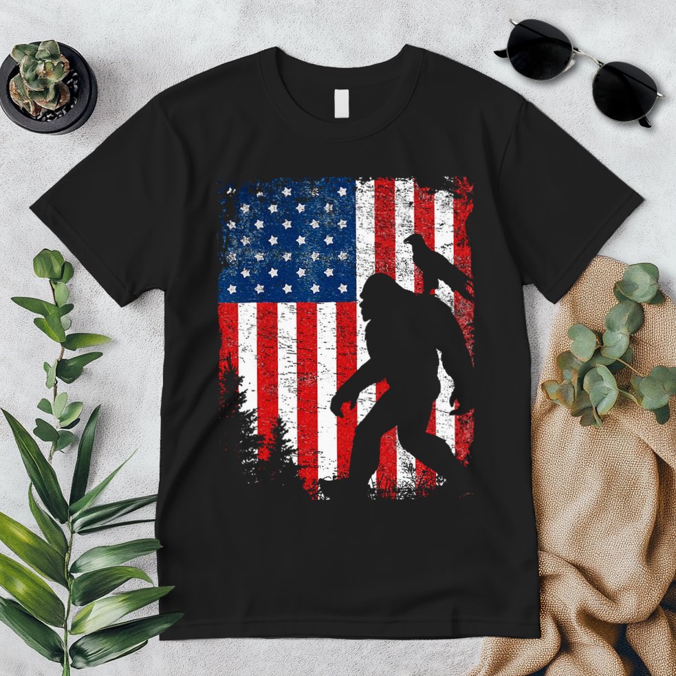 Bigfoot 4th of July Bald Eagle American USA Flag Patriotic Premium T-Shirt