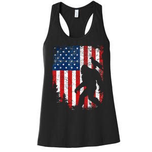 Bigfoot 4th of July Bald Eagle American USA Flag Patriotic Women's Racerback Tank