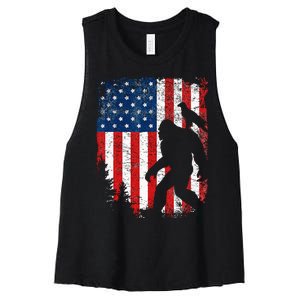 Bigfoot 4th of July Bald Eagle American USA Flag Patriotic Women's Racerback Cropped Tank