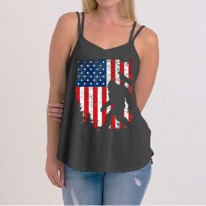 Bigfoot 4th of July Bald Eagle American USA Flag Patriotic Women's Strappy Tank