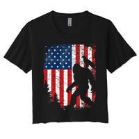 Bigfoot 4th of July Bald Eagle American USA Flag Patriotic Women's Crop Top Tee