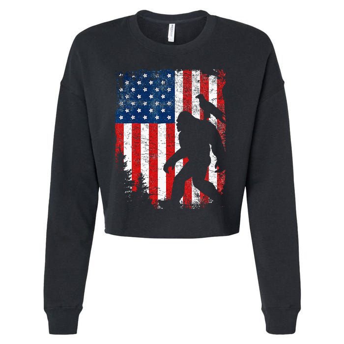 Bigfoot 4th of July Bald Eagle American USA Flag Patriotic Cropped Pullover Crew