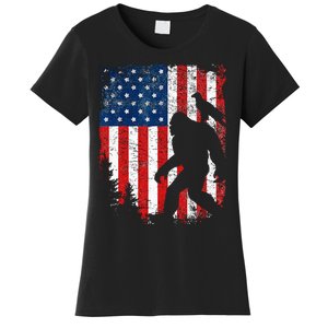 Bigfoot 4th of July Bald Eagle American USA Flag Patriotic Women's T-Shirt