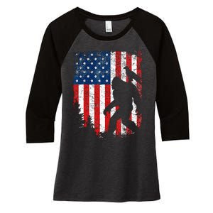 Bigfoot 4th of July Bald Eagle American USA Flag Patriotic Women's Tri-Blend 3/4-Sleeve Raglan Shirt