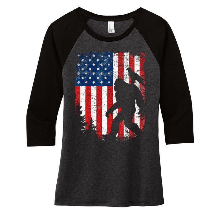 Bigfoot 4th of July Bald Eagle American USA Flag Patriotic Women's Tri-Blend 3/4-Sleeve Raglan Shirt