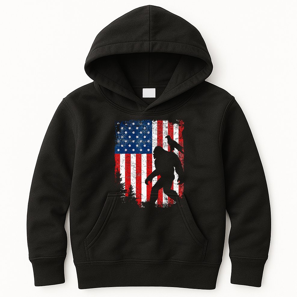 Bigfoot 4th of July Bald Eagle American USA Flag Patriotic Kids Hoodie