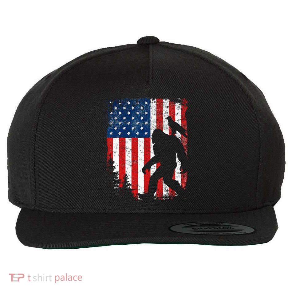 Bigfoot 4th of July Bald Eagle American USA Flag Patriotic Wool Snapback Cap