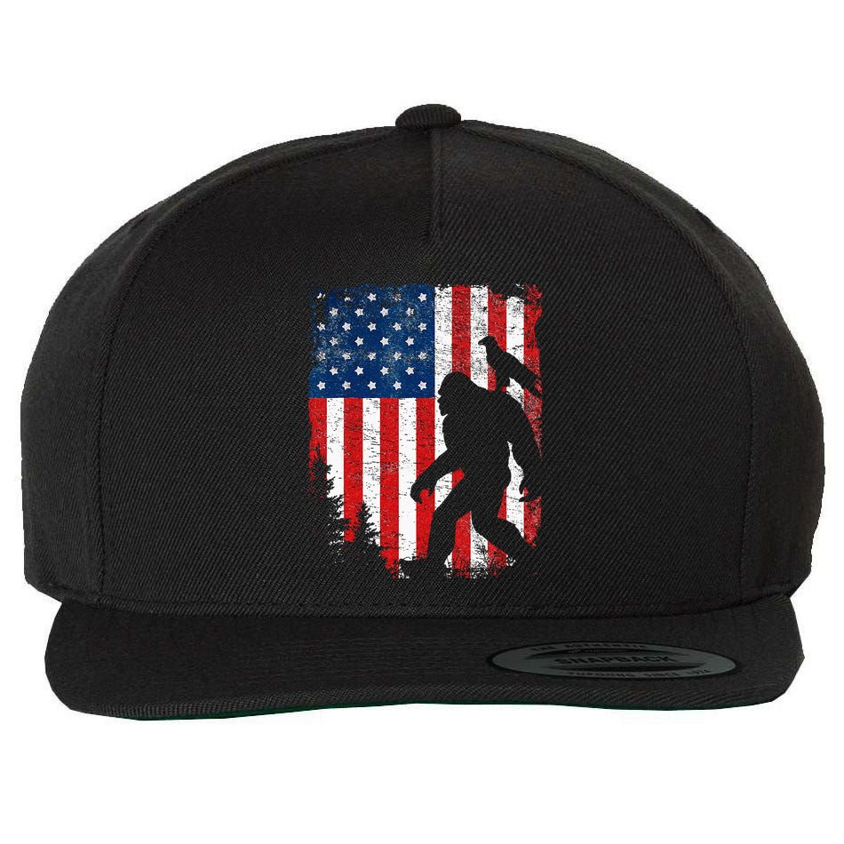 Bigfoot 4th of July Bald Eagle American USA Flag Patriotic Wool Snapback Cap
