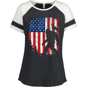 Bigfoot 4th of July Bald Eagle American USA Flag Patriotic Enza Ladies Jersey Colorblock Tee