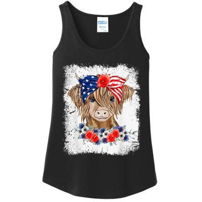 Bleached 4th Of July Long Haired Calf USA Patriotic Cow Ladies Essential Tank