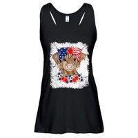 Bleached 4th Of July Long Haired Calf USA Patriotic Cow Ladies Essential Flowy Tank