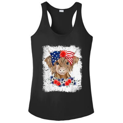 Bleached 4th Of July Long Haired Calf USA Patriotic Cow Ladies PosiCharge Competitor Racerback Tank