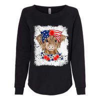 Bleached 4th Of July Long Haired Calf USA Patriotic Cow Womens California Wash Sweatshirt