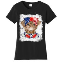 Bleached 4th Of July Long Haired Calf USA Patriotic Cow Women's T-Shirt