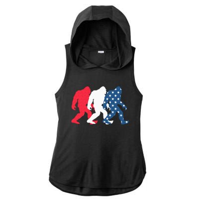 Bigfoot 4th Of July Sasquatch American Flag Patriotic USA Ladies PosiCharge Tri-Blend Wicking Draft Hoodie Tank