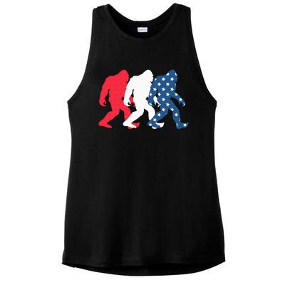 Bigfoot 4th Of July Sasquatch American Flag Patriotic USA Ladies PosiCharge Tri-Blend Wicking Tank