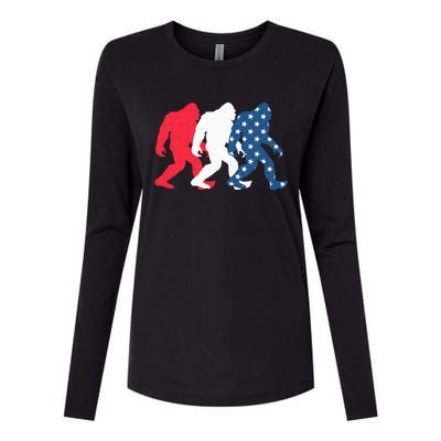 Bigfoot 4th Of July Sasquatch American Flag Patriotic USA Womens Cotton Relaxed Long Sleeve T-Shirt