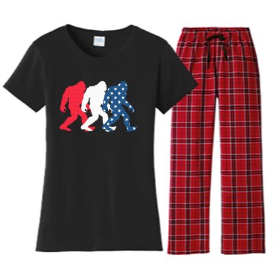 Bigfoot 4th Of July Sasquatch American Flag Patriotic USA Women's Flannel Pajama Set