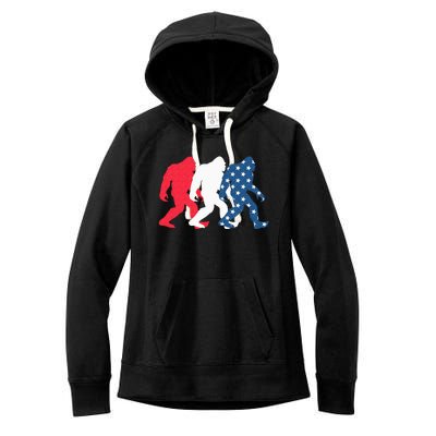 Bigfoot 4th Of July Sasquatch American Flag Patriotic USA Women's Fleece Hoodie