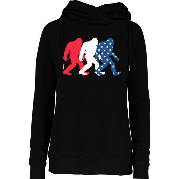 Bigfoot 4th Of July Sasquatch American Flag Patriotic USA Womens Funnel Neck Pullover Hood