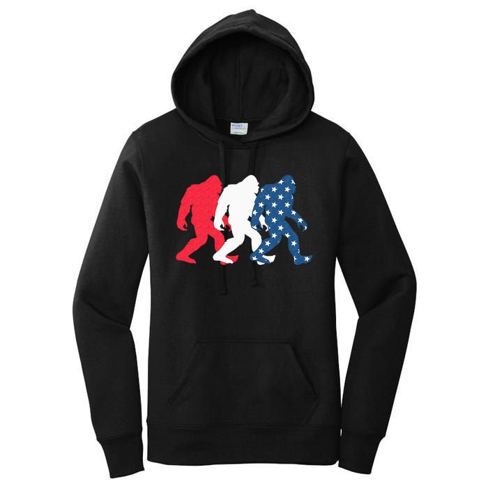 Bigfoot 4th Of July Sasquatch American Flag Patriotic USA Women's Pullover Hoodie