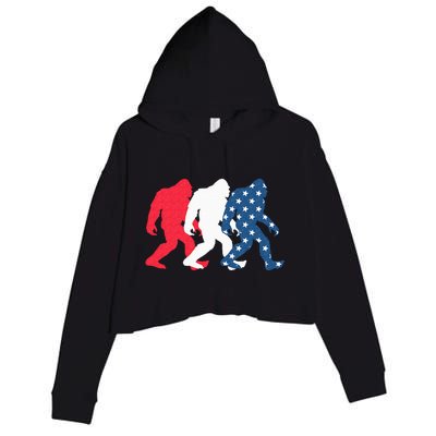 Bigfoot 4th Of July Sasquatch American Flag Patriotic USA Crop Fleece Hoodie