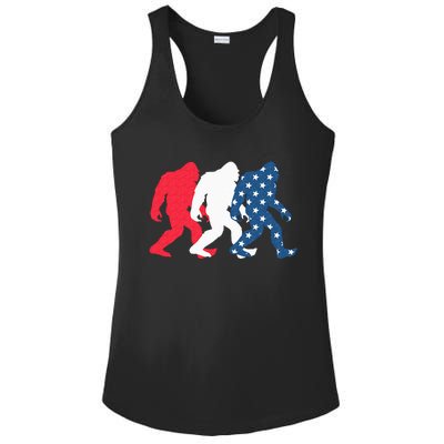 Bigfoot 4th Of July Sasquatch American Flag Patriotic USA Ladies PosiCharge Competitor Racerback Tank