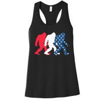 Bigfoot 4th Of July Sasquatch American Flag Patriotic USA Women's Racerback Tank