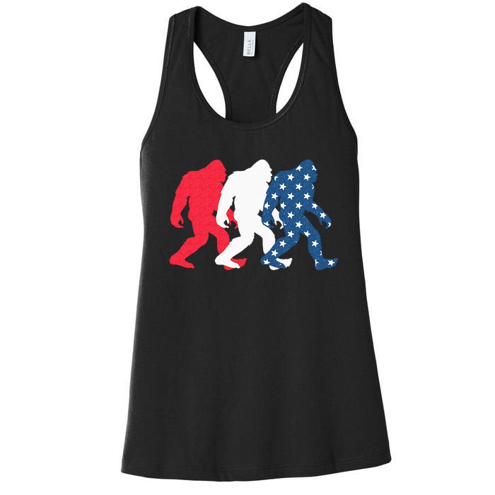 Bigfoot 4th Of July Sasquatch American Flag Patriotic USA Women's Racerback Tank