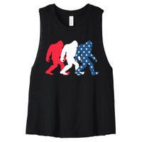 Bigfoot 4th Of July Sasquatch American Flag Patriotic USA Women's Racerback Cropped Tank