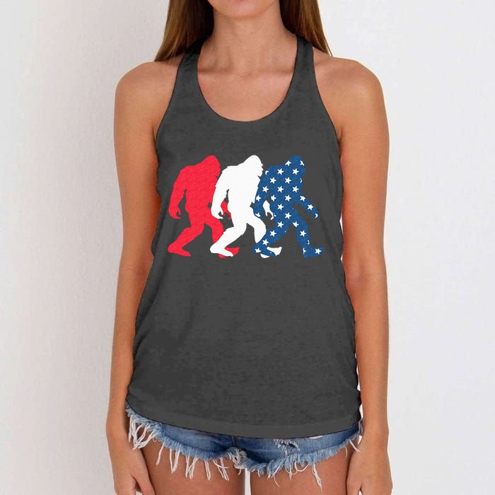 Bigfoot 4th Of July Sasquatch American Flag Patriotic USA Women's Knotted Racerback Tank