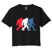 Bigfoot 4th Of July Sasquatch American Flag Patriotic USA Women's Crop Top Tee