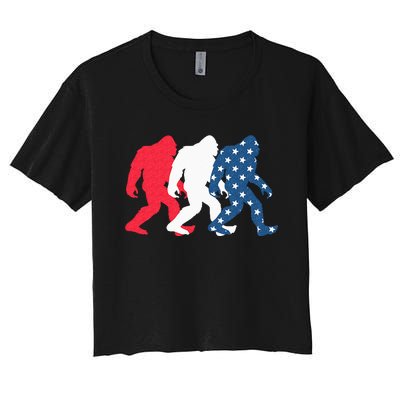 Bigfoot 4th Of July Sasquatch American Flag Patriotic USA Women's Crop Top Tee