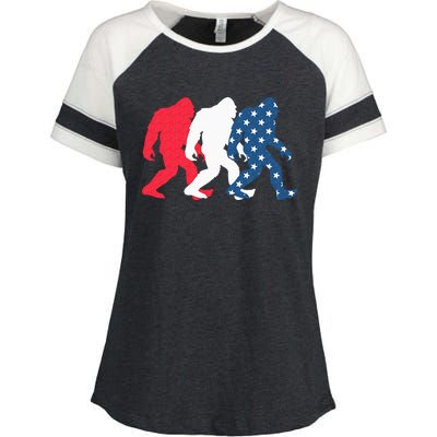 Bigfoot 4th Of July Sasquatch American Flag Patriotic USA Enza Ladies Jersey Colorblock Tee