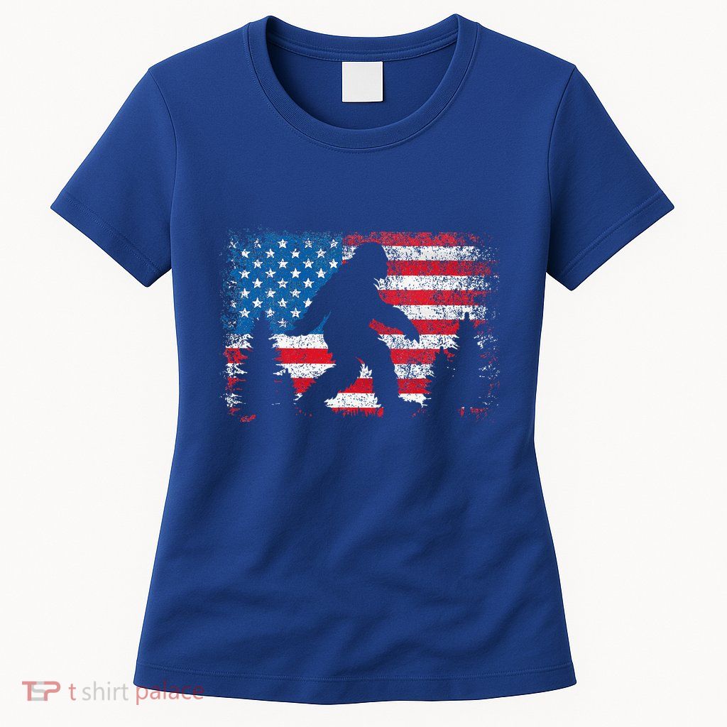 Bigfoot 4th Of July American Usa Flag Patriotic Women's T-Shirt