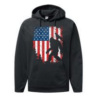 Bigfoot 4th of July Bald Eagle American USA Flag Patriotic Performance Fleece Hoodie