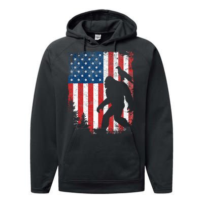 Bigfoot 4th of July Bald Eagle American USA Flag Patriotic Performance Fleece Hoodie