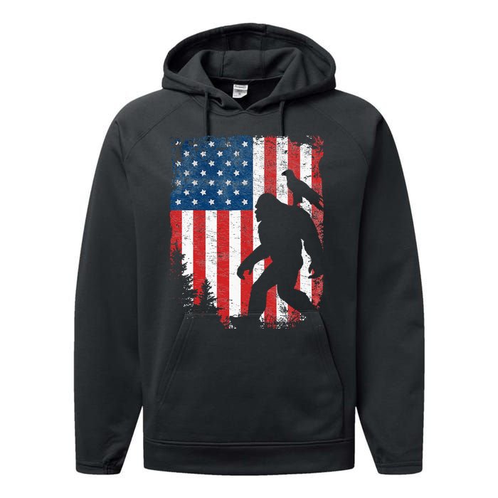 Bigfoot 4th of July Bald Eagle American USA Flag Patriotic Performance Fleece Hoodie