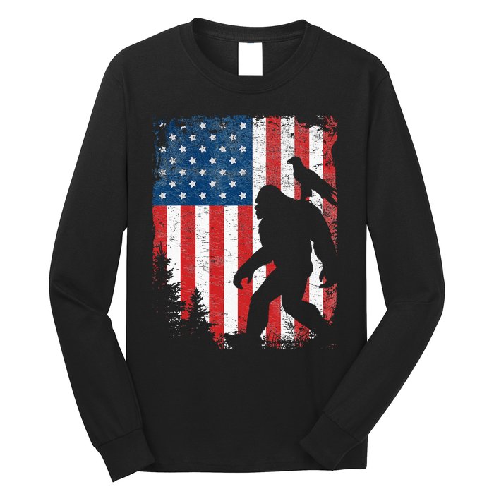 Bigfoot 4th of July Bald Eagle American USA Flag Patriotic Long Sleeve Shirt