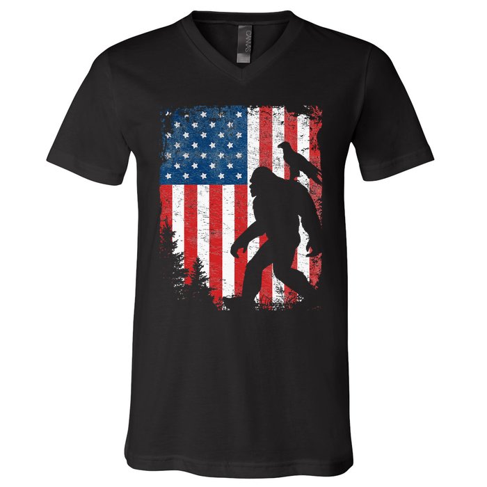 Bigfoot 4th of July Bald Eagle American USA Flag Patriotic V-Neck T-Shirt