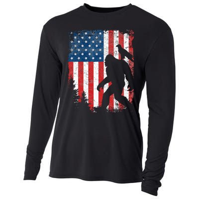 Bigfoot 4th of July Bald Eagle American USA Flag Patriotic Cooling Performance Long Sleeve Crew