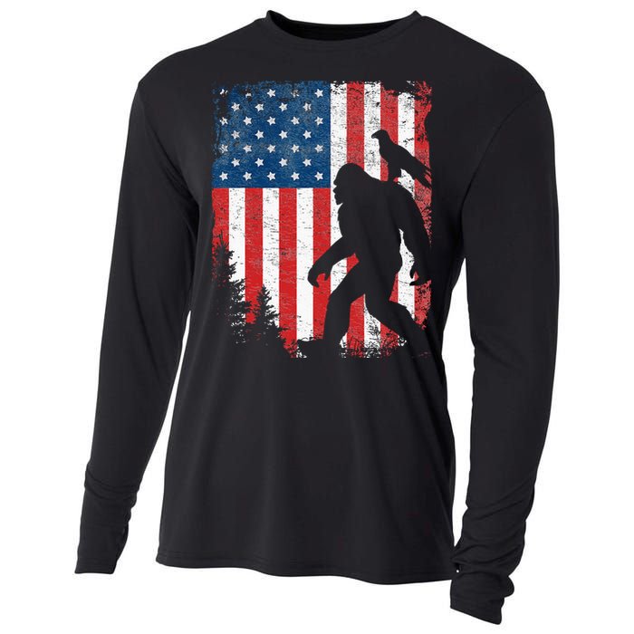 Bigfoot 4th of July Bald Eagle American USA Flag Patriotic Cooling Performance Long Sleeve Crew