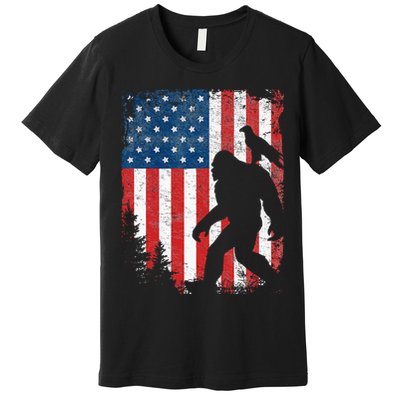 Bigfoot 4th of July Bald Eagle American USA Flag Patriotic Premium T-Shirt